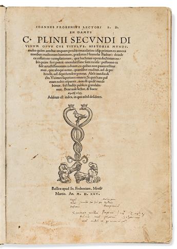 Plinius Secundus, Gaius (23/24-79 CE) ed. Erasmus (d. 1536) Divinum Opus Cui Titulus, Historia Mundi.